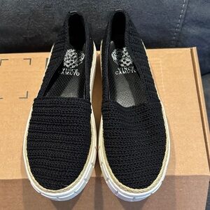 Vince Camuto Women's Black and White Knit Slip-On Sneakers